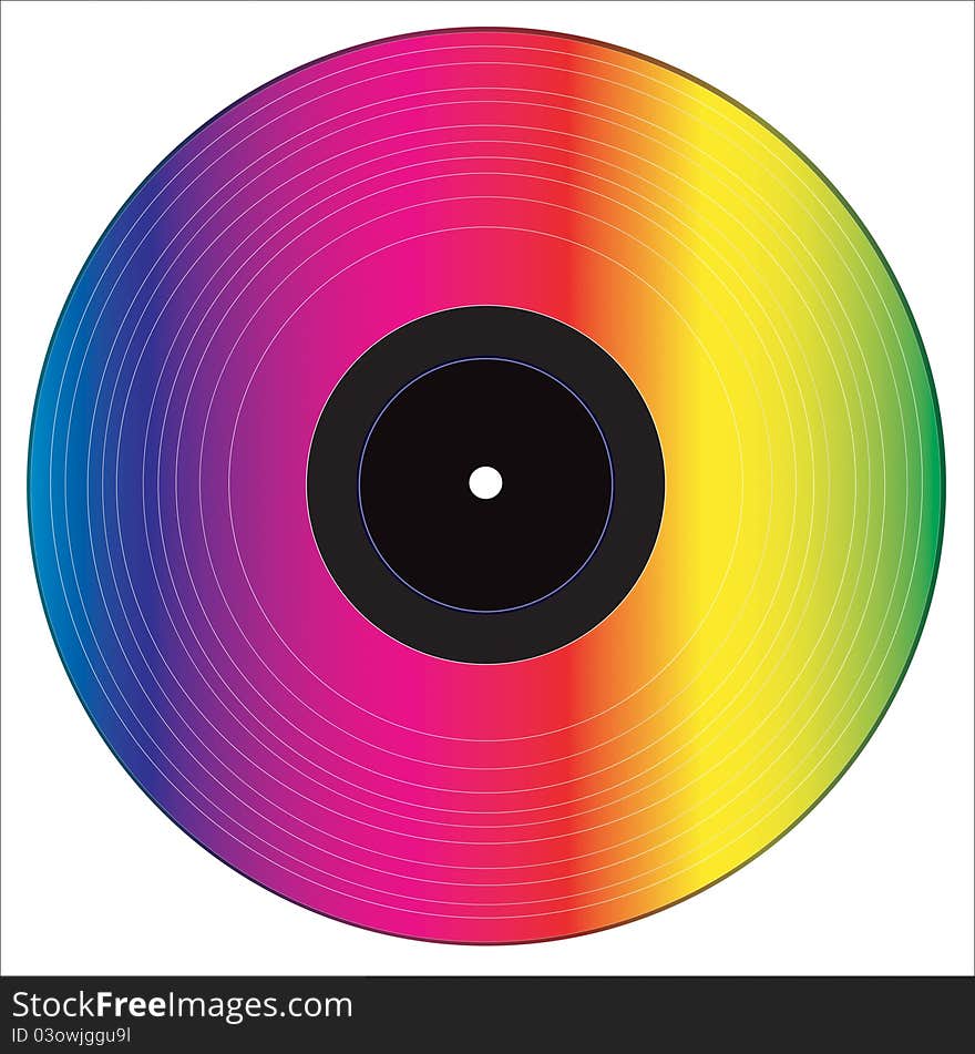 Colored vinyl disc on white background