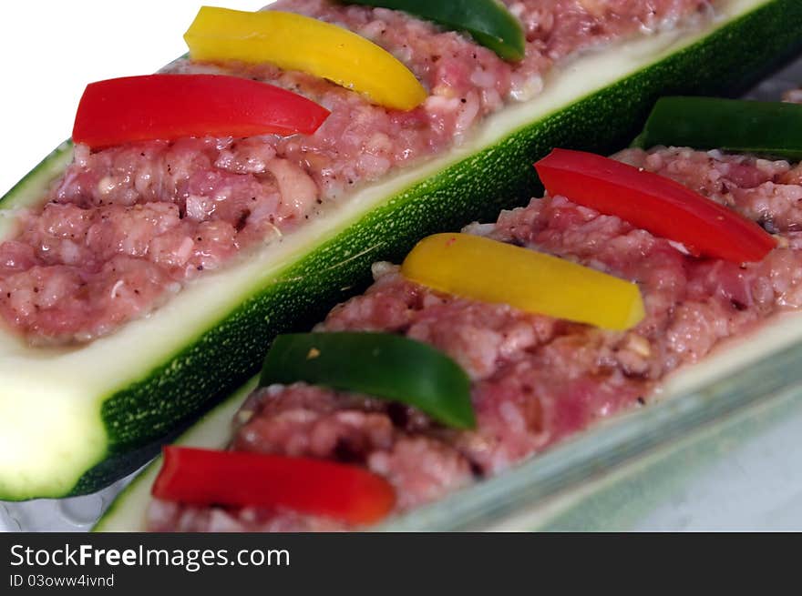 Two zucchini and meat stuffing