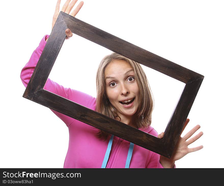 Young Woman Holding Blank Frame