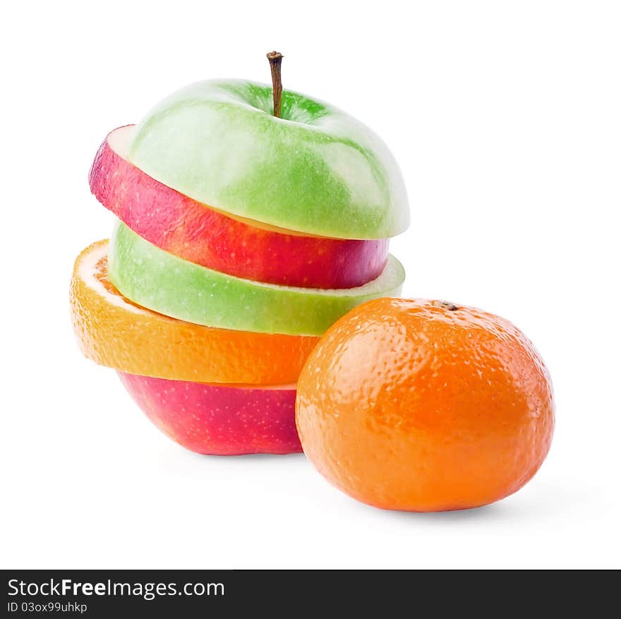 Mixed fruit with mandarin isolated on white background