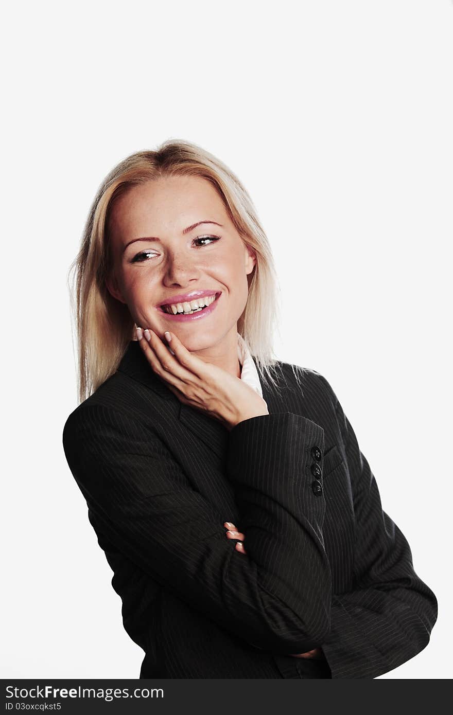 Business woman on a gray background