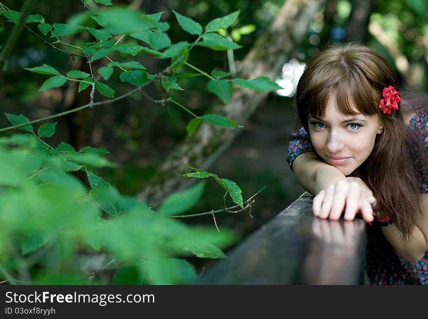 Girl walking outdoor in park. Girl walking outdoor in park