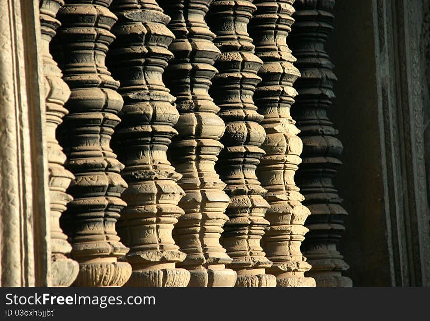 Stone Columns In Ankgor Wat