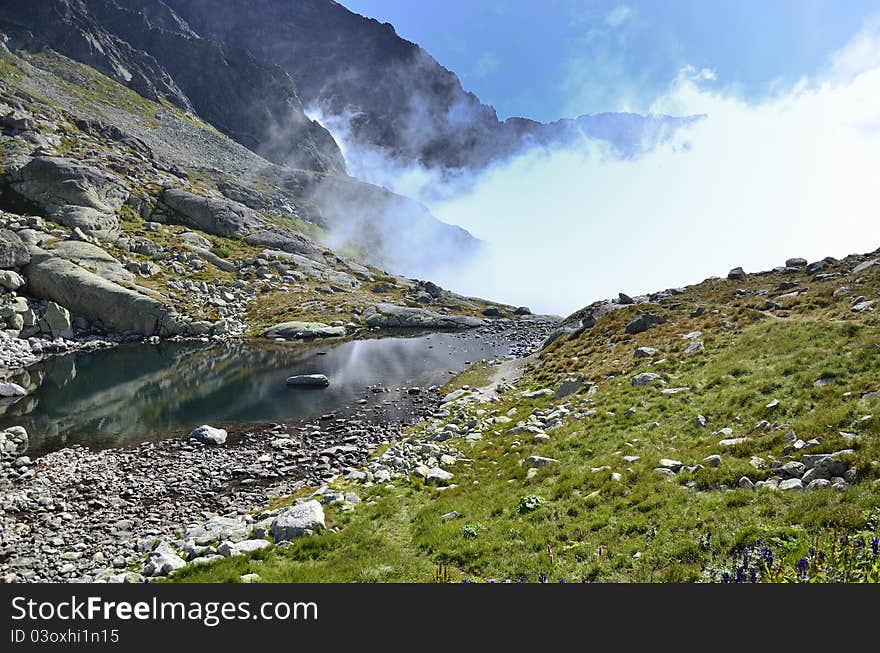 Smoke in the mountains. Slovakia.High Tatra.