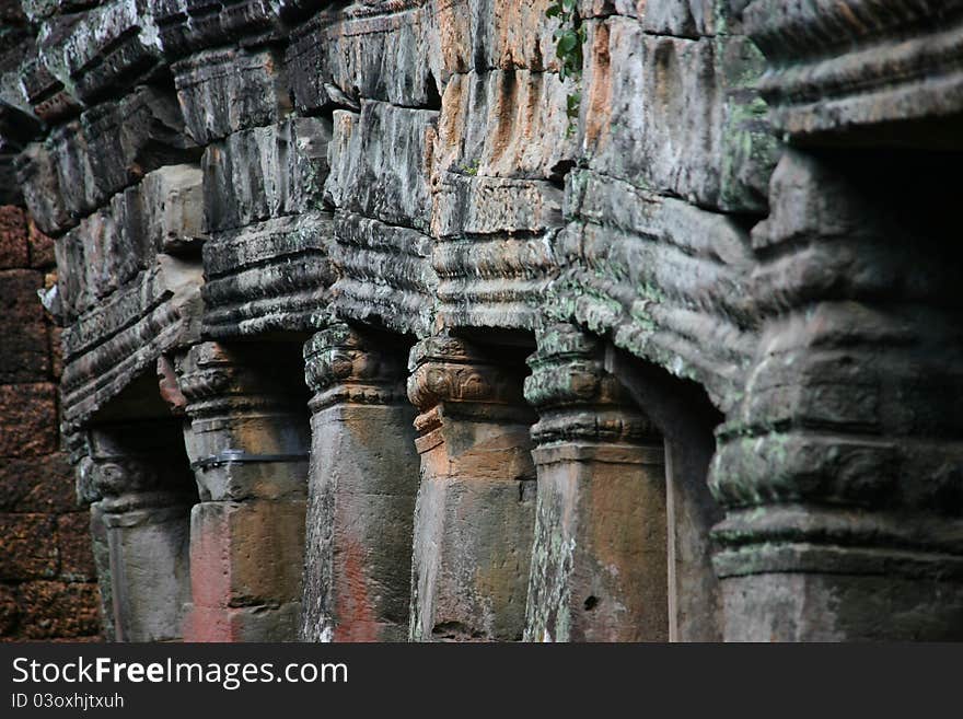 Alignment Of Columns In A Temple In Angkor