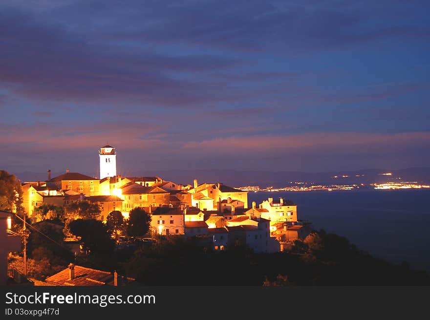 The old village of Brsec on Istria peninsula in Croatia by night. The old village of Brsec on Istria peninsula in Croatia by night