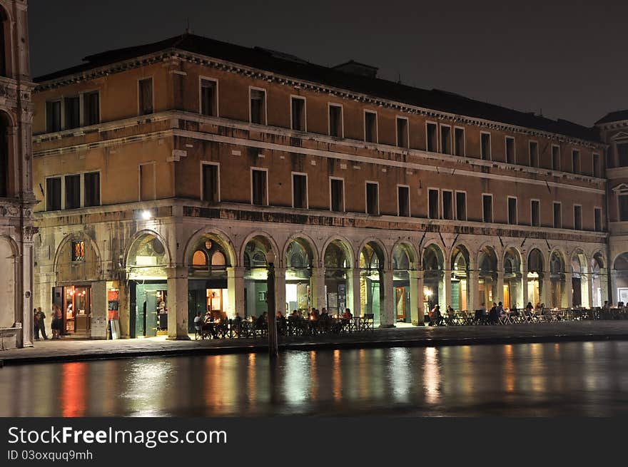 View of Venetian Grand Channel during the nighttime.