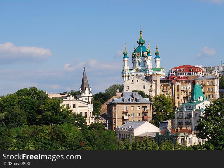 Summer landscape of capital of Ukraine against the blue sky. Summer landscape of capital of Ukraine against the blue sky