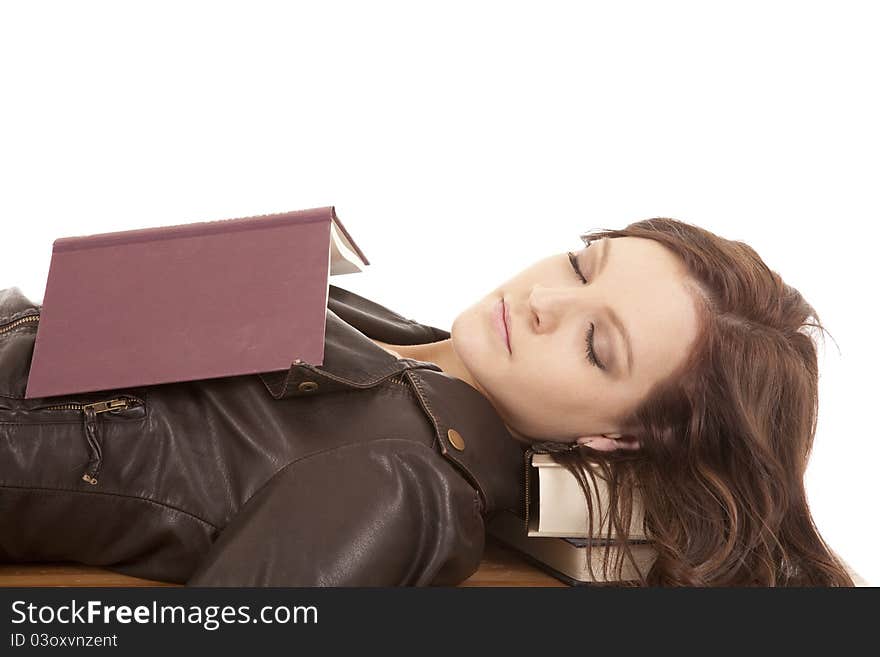 Woman asleep book on chest