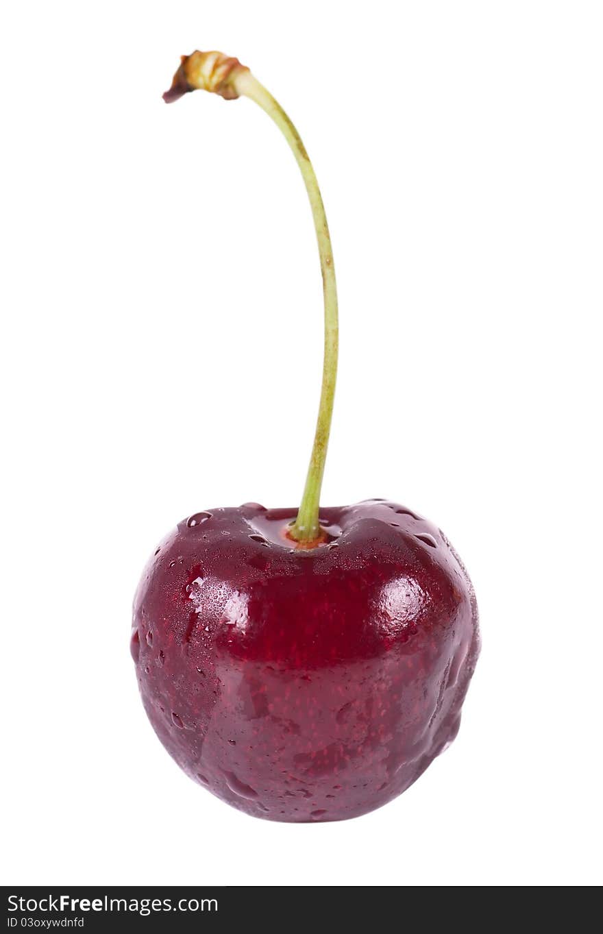 Close up view of cherry isolated over white background