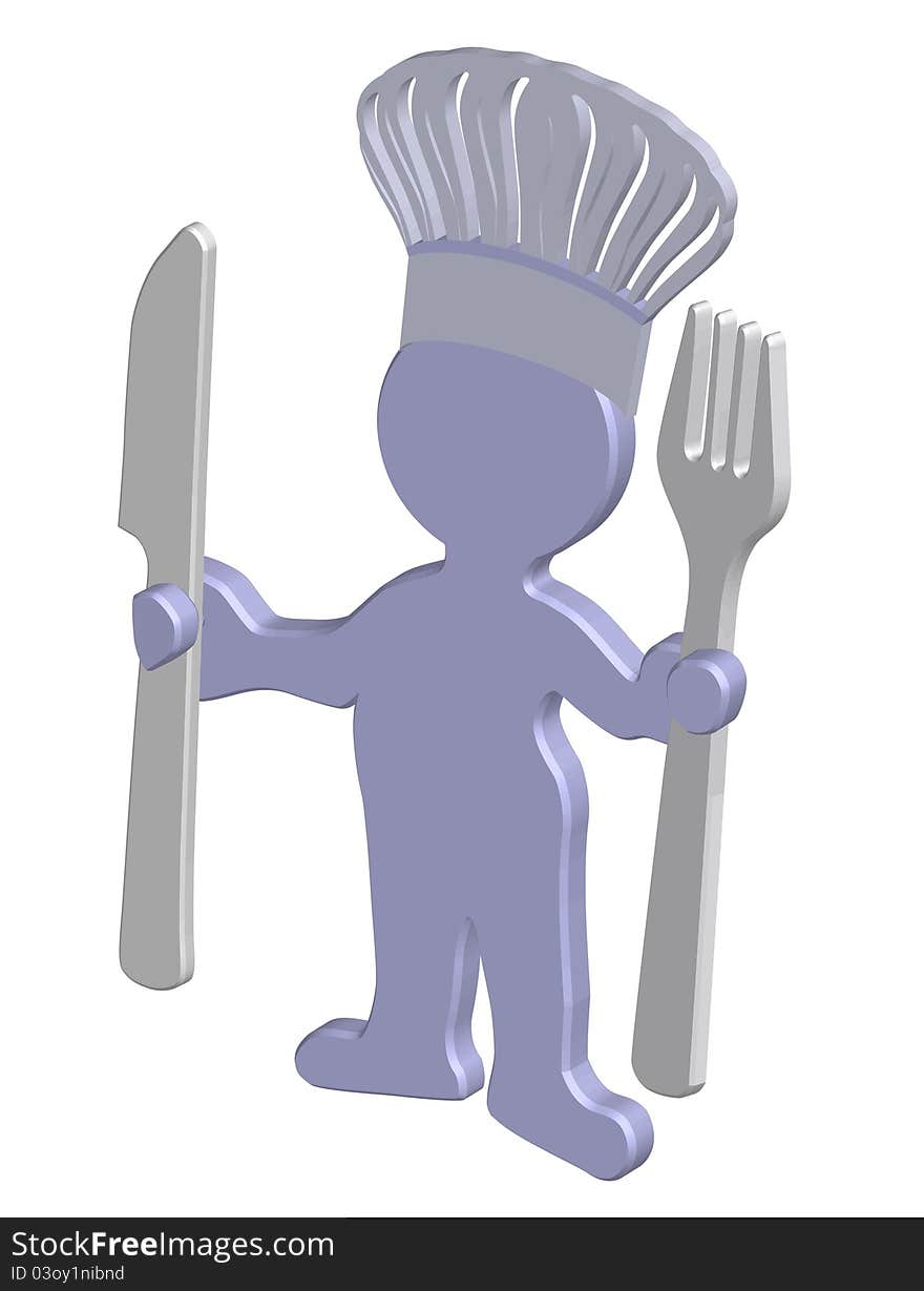 Chef standing with fork and knife in his hands. Chef standing with fork and knife in his hands