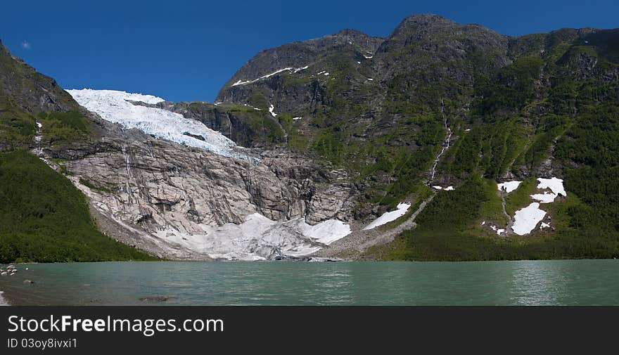 A norwegian glacer on a cristal lake. A norwegian glacer on a cristal lake