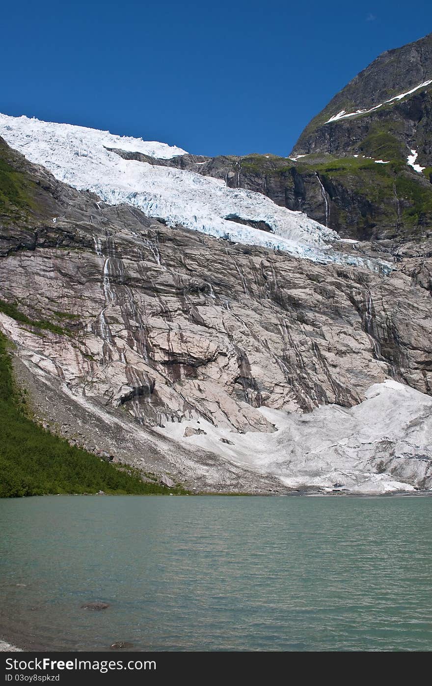 A norwegian glacer on a cristal lake. A norwegian glacer on a cristal lake