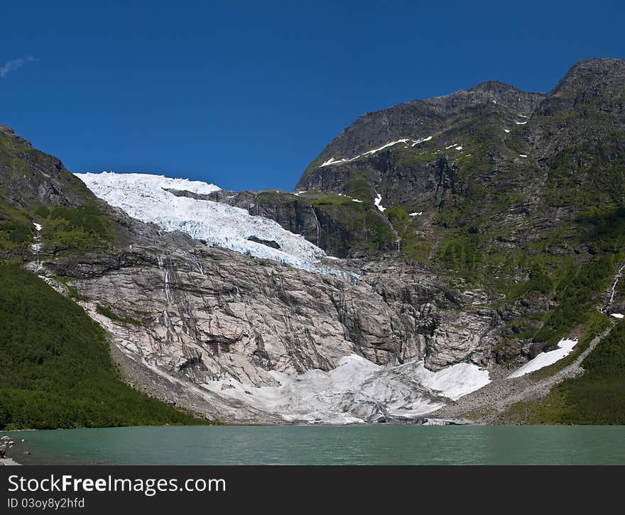 A norwegian glacer on a cristal lake. A norwegian glacer on a cristal lake