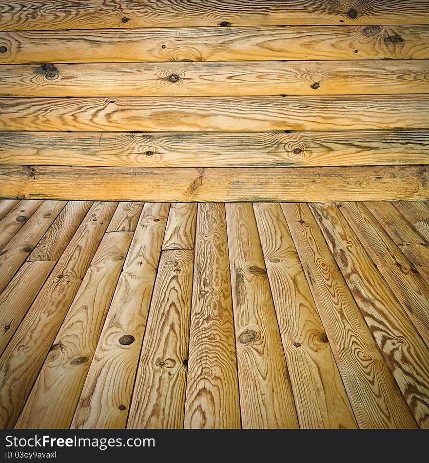 The abstract background, pine floor and wall