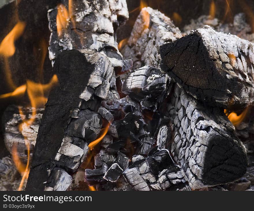 The firewood burning for cooking grill or barbecue. The firewood burning for cooking grill or barbecue