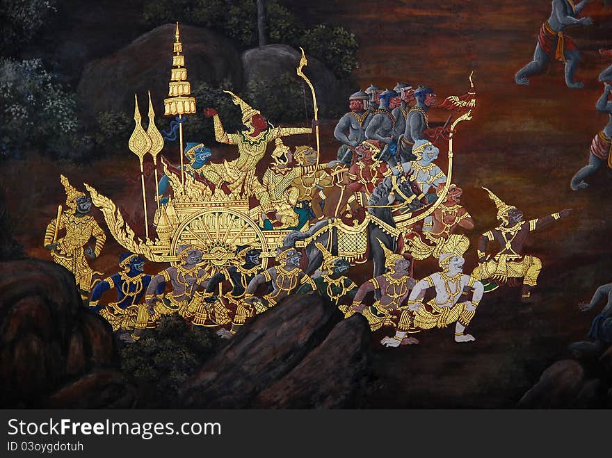 Traditional Thai Art Painting In Wat Phra Kaew