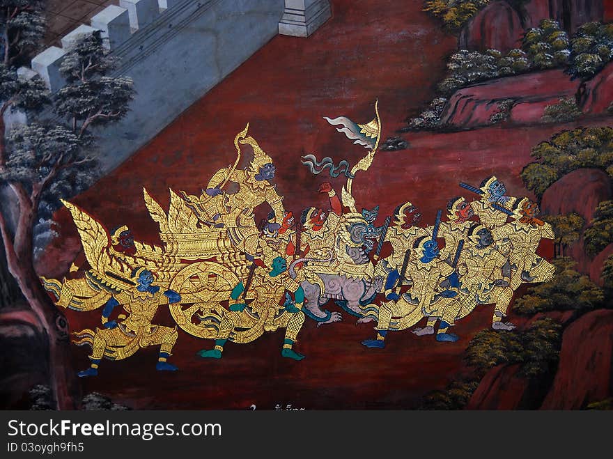 Traditional Thai Art Painting In Wat Phra Kaew