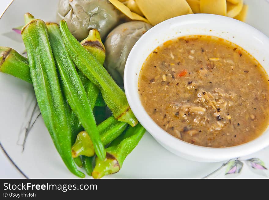 Thai food spicy sauce with vegetable