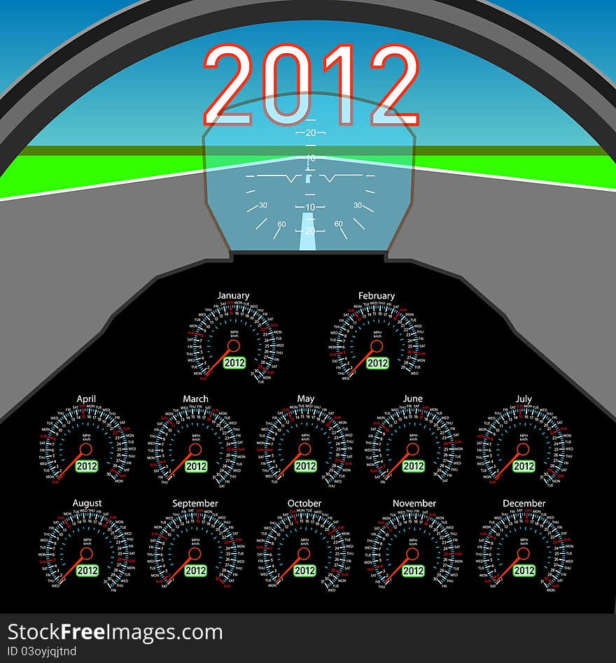 Stylish calendar  in the form of instruments in the cockpit for 2012. Stylish calendar  in the form of instruments in the cockpit for 2012.