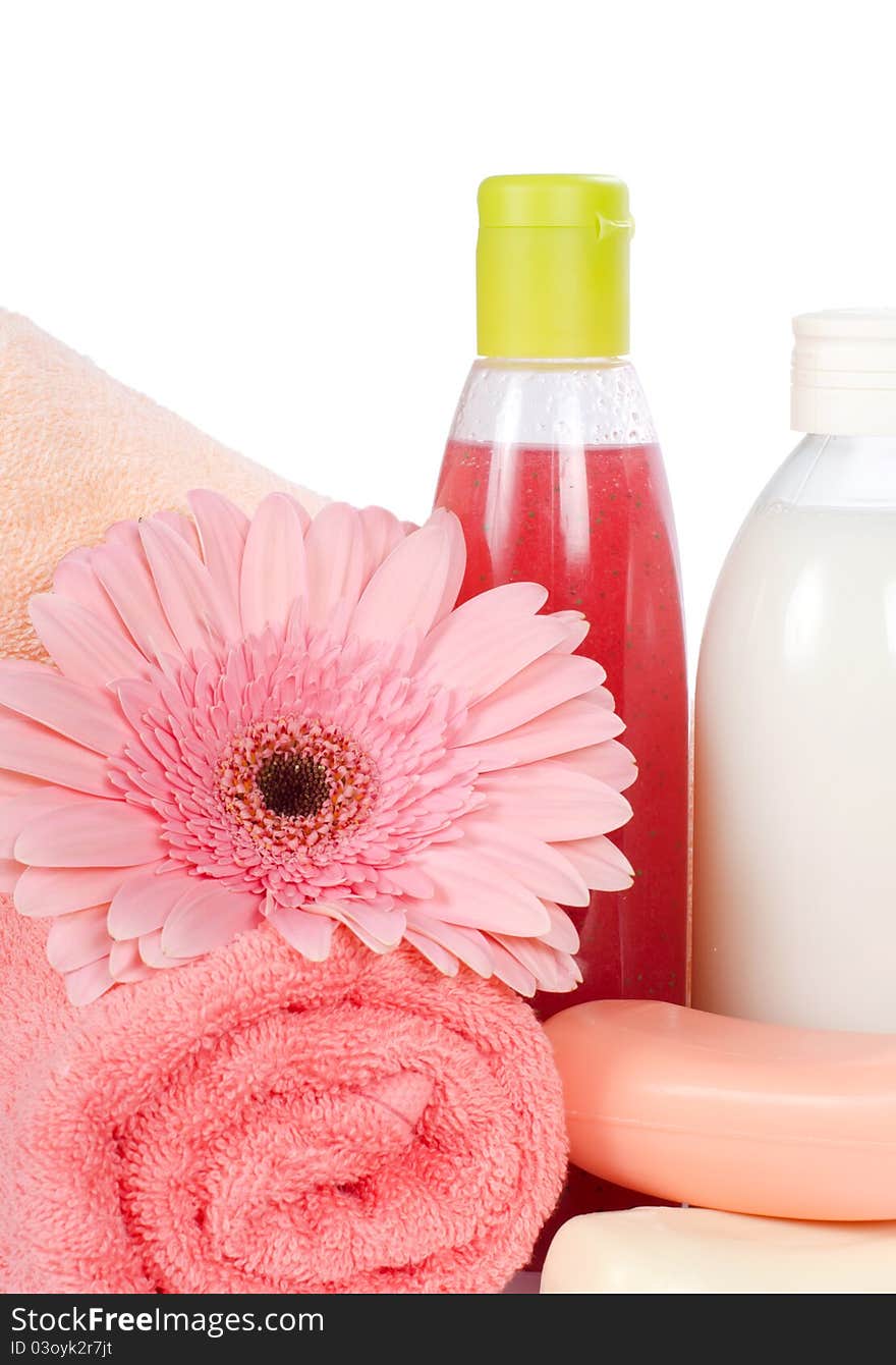 Pink gerbera and a towel