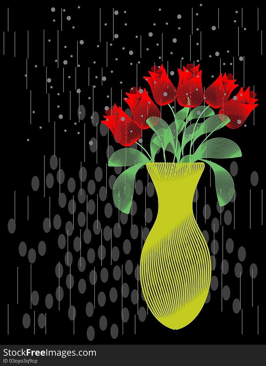 Abstract Roses in the Rain. Vector / Cliip Art