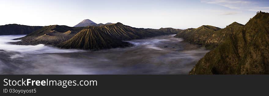 Mountain Bromo in dawn. Mountain Bromo is an active volcano in East Jawa.