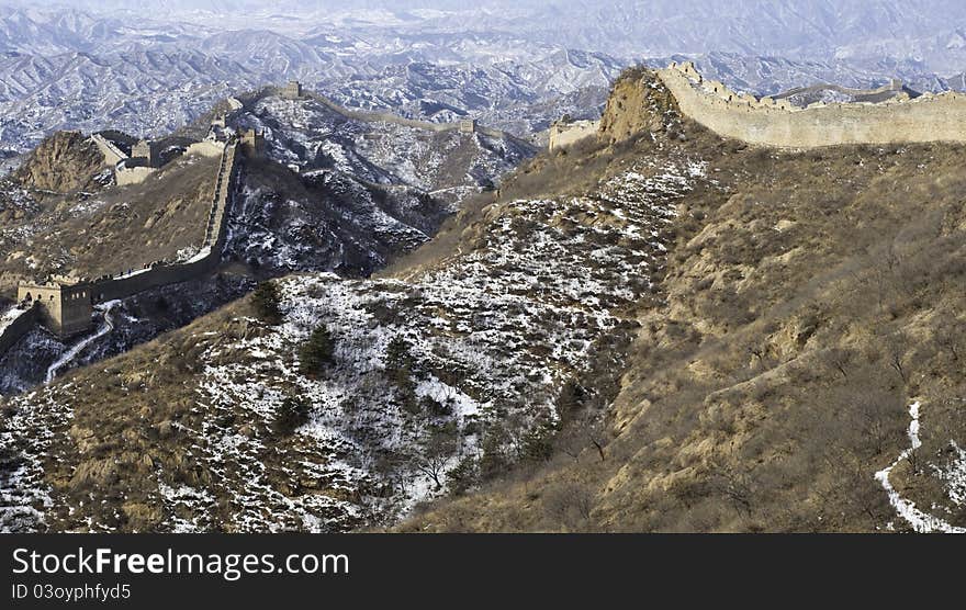 A section of the great wall of China in Winter