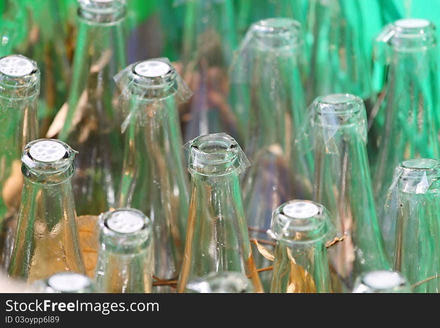 Many glass bottles