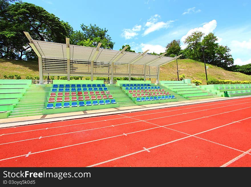 Colorful stadium charis on campus. Colorful stadium charis on campus.