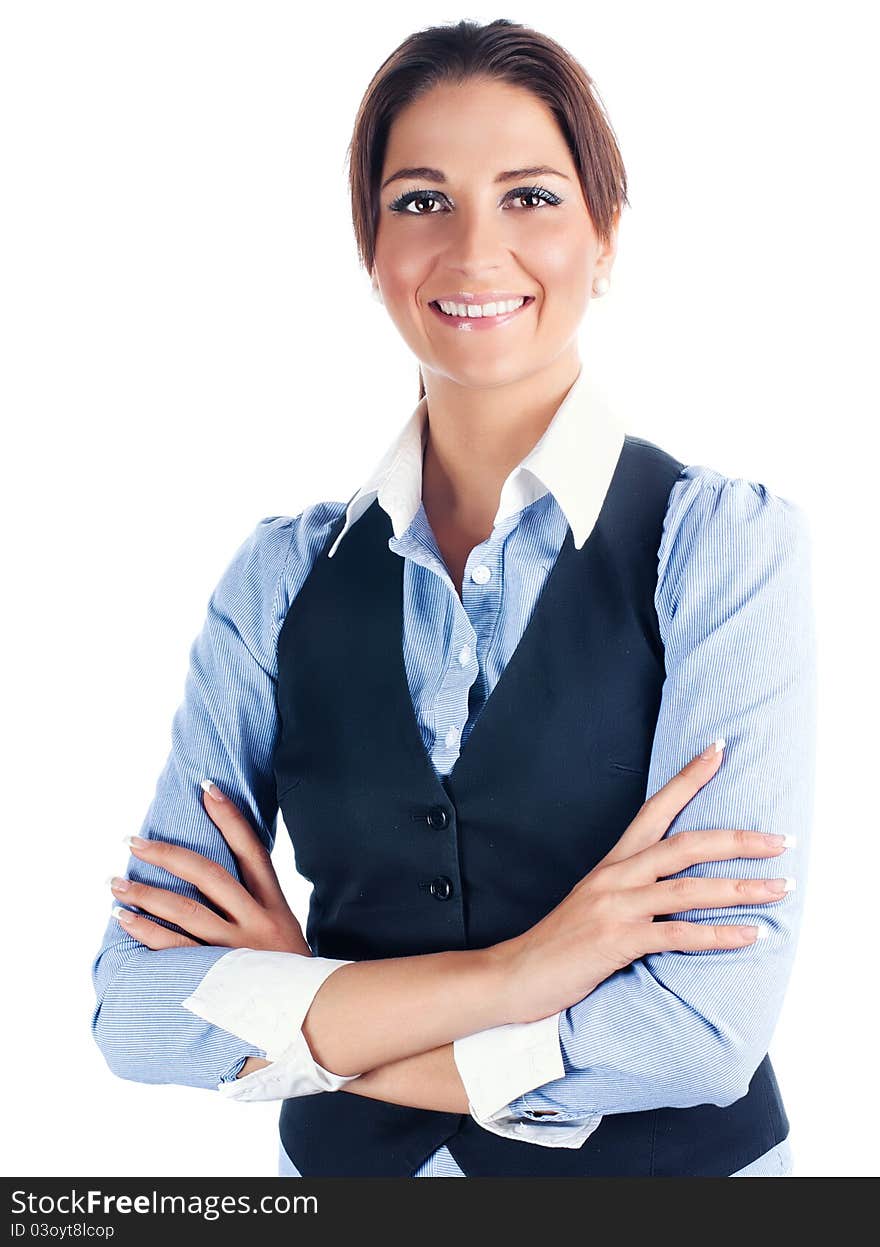 Happy businesswoman ,isolated on white.Studio shot. Happy businesswoman ,isolated on white.Studio shot