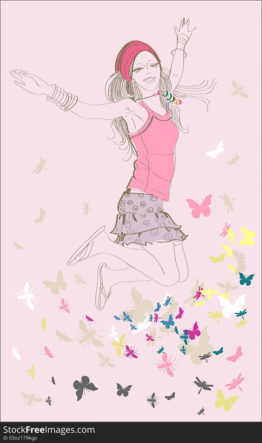 Vector sketch of beautiful jumping girl. Vector sketch of beautiful jumping girl