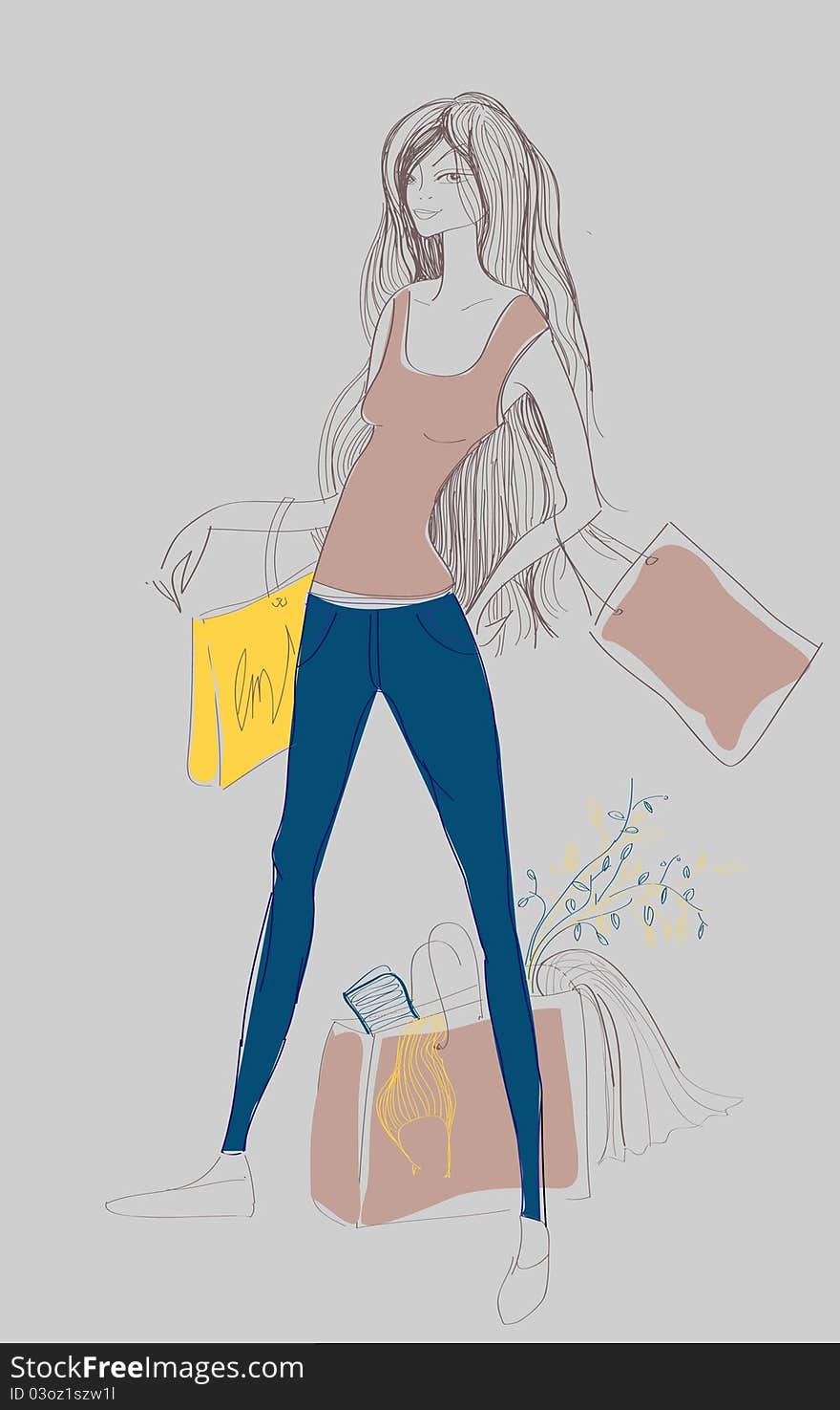 Vector sketch of beautiful fashion girl. Vector sketch of beautiful fashion girl