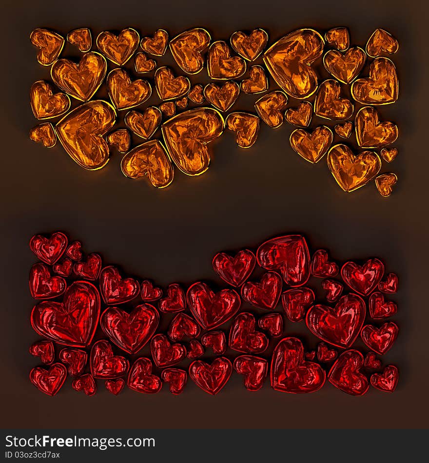 Red and orange glass hearts