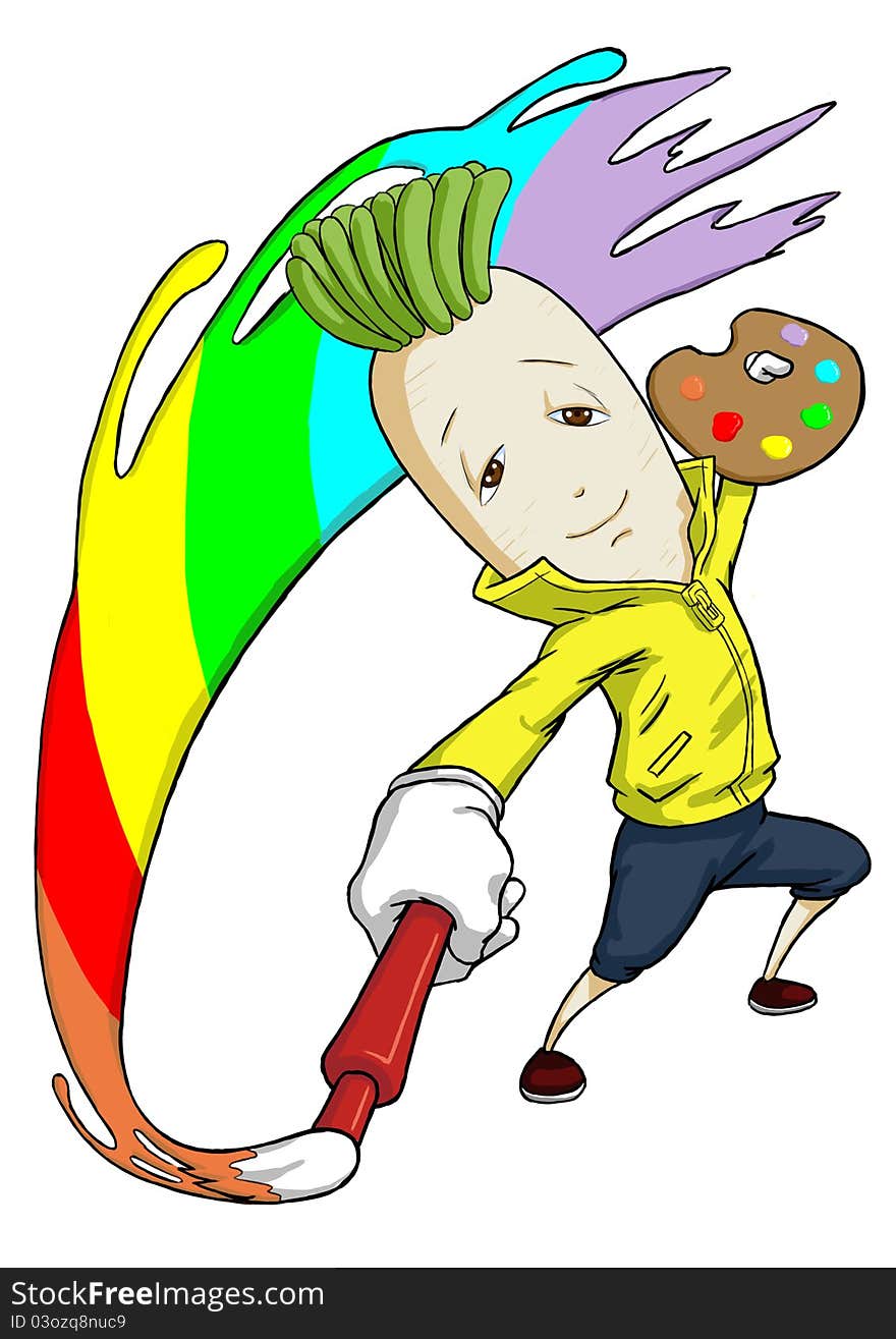 A radish is painting a rainbow. A radish is painting a rainbow