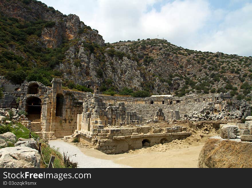 Historical tombs in the mountains near Myra town. Turkey. Historical tombs in the mountains near Myra town. Turkey.