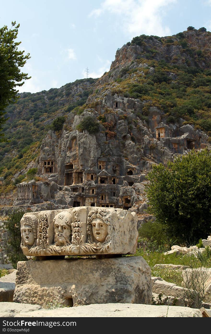 Historical tombs in the mountains near Myra town. Turkey. Historical tombs in the mountains near Myra town. Turkey.