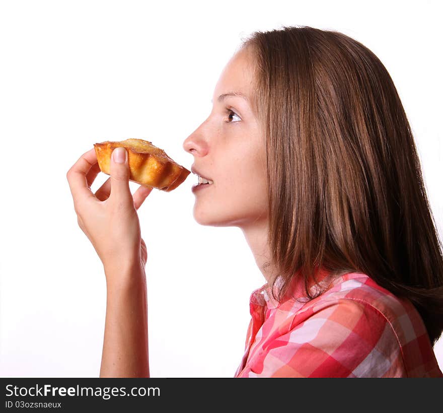 Woman with appetizing cake