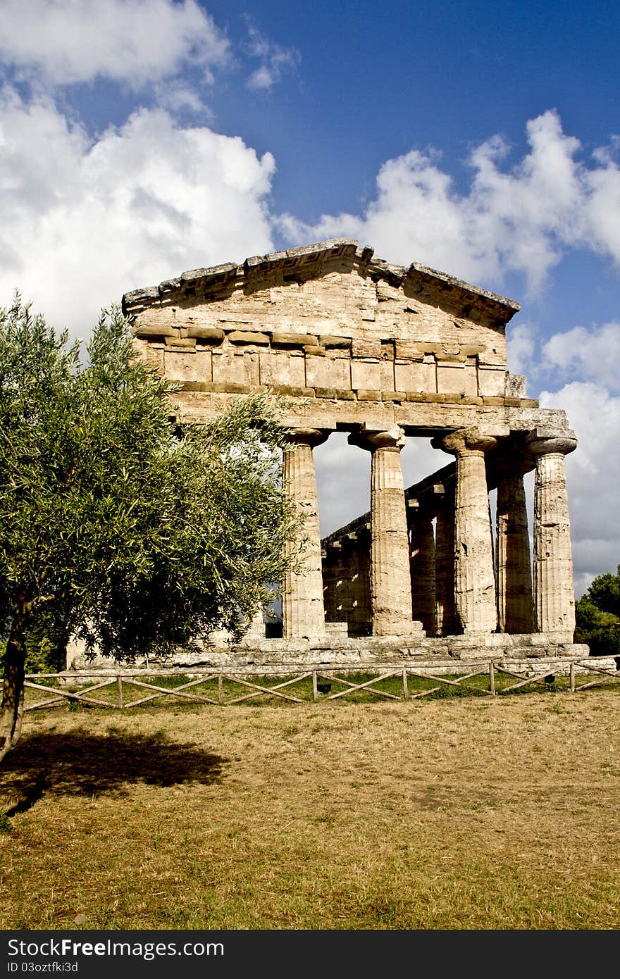 Remains of an ancient temple at Paestum