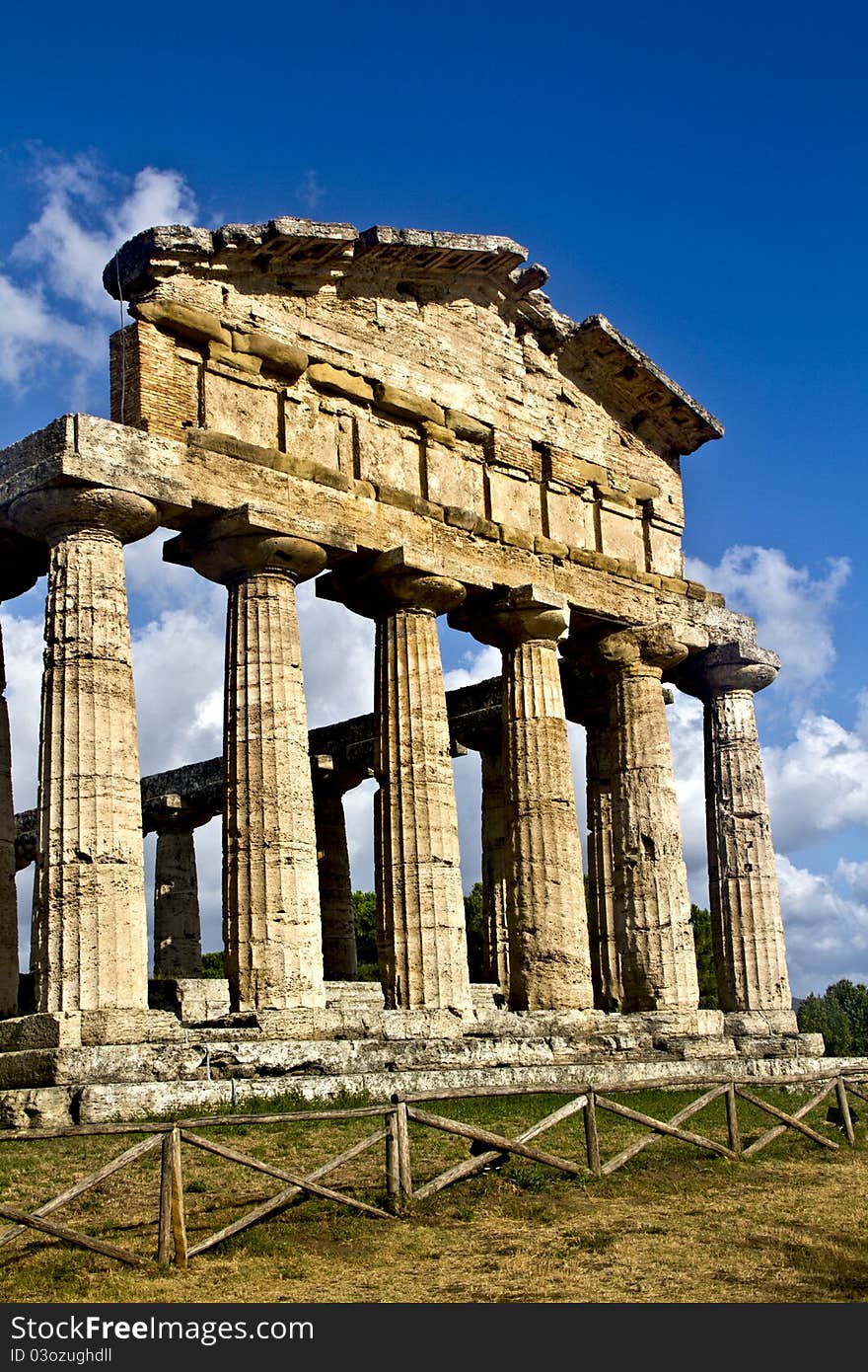 Remains of an ancient temple at Paestum