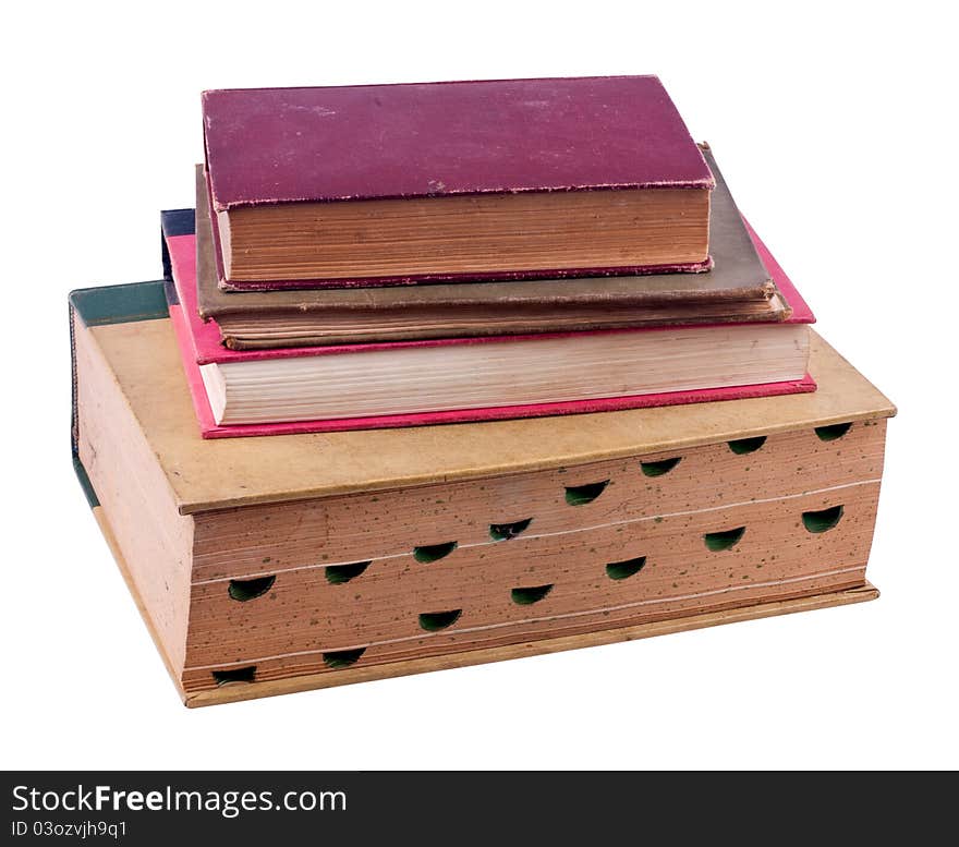 Studio shot of old antique books on white background