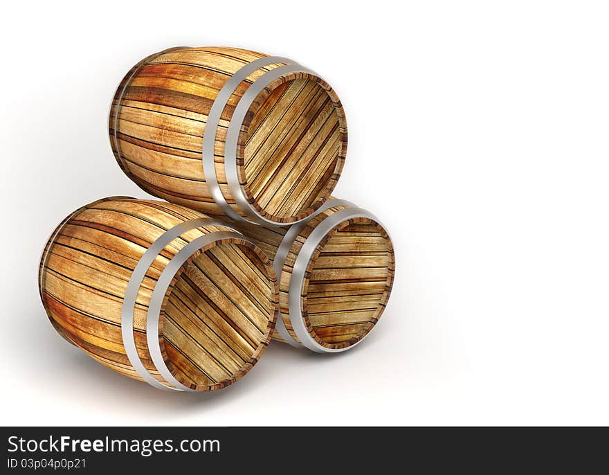 Wooden barrel, on a white background