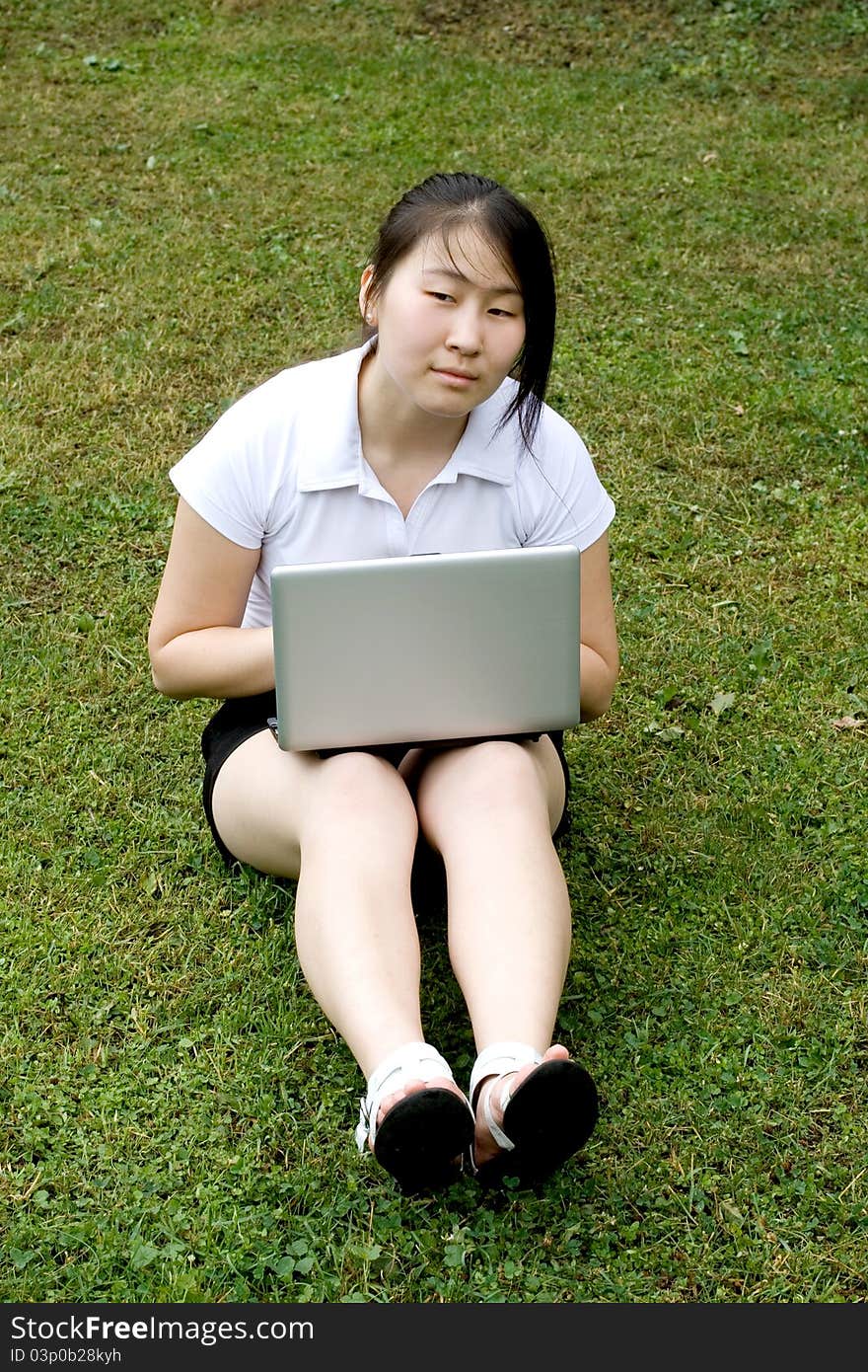 Girl Working On Laptop