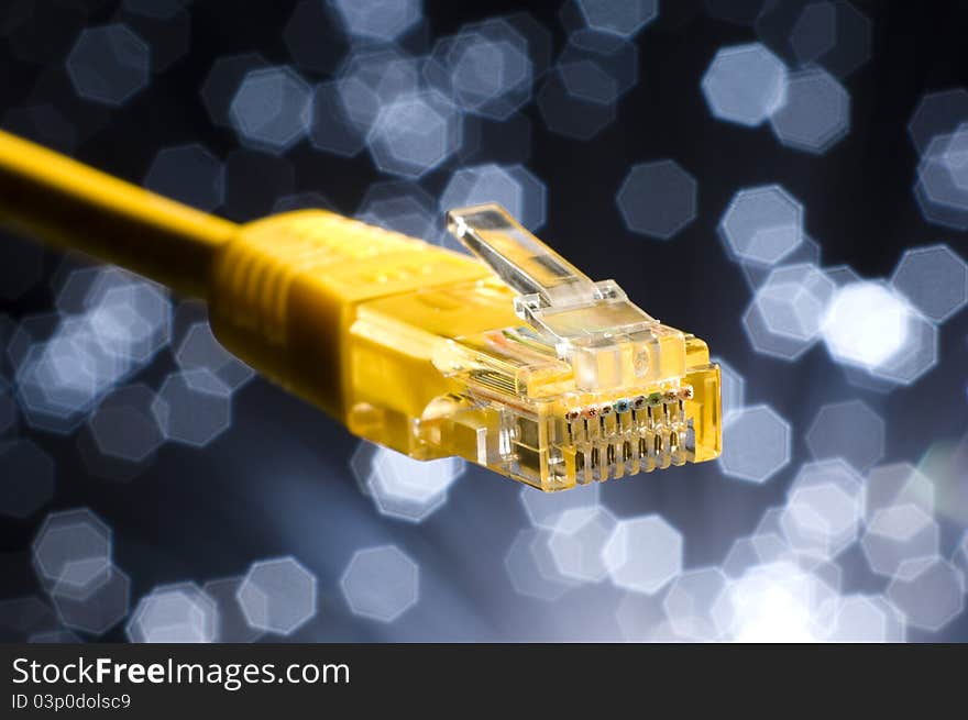 Ethernet cable on a dark blue Illuminated fiber background. Ethernet cable on a dark blue Illuminated fiber background.