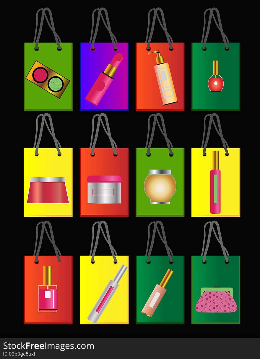 Vector ilustration of different shopping bags for cosmetic