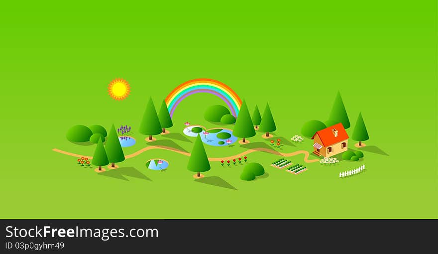 Green Landschaft And House