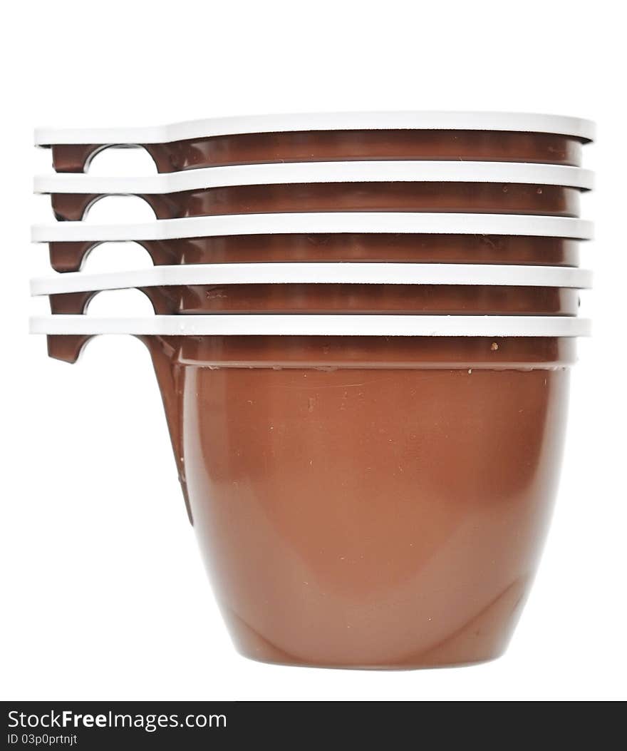 Brown plastic cup on a white background