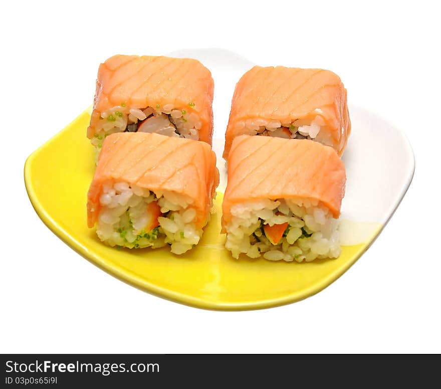 Japanese sushi rolls on plate