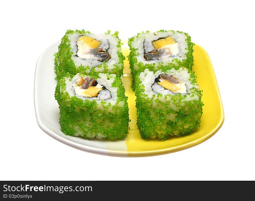 Japanese sushi rolls on plate