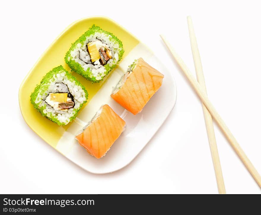 Japanese sushi rolls on plate